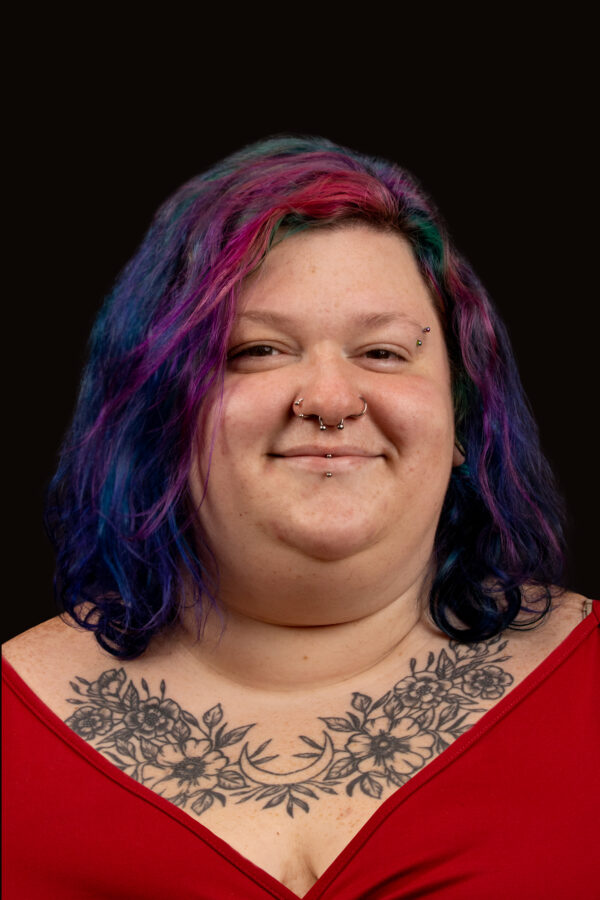 A portrait photo in colour of Sarah Bonenfant, NBCCD Jewellery/Metal Arts student and director of communications for the New Brunswick College of Craft and Design's Student Association.